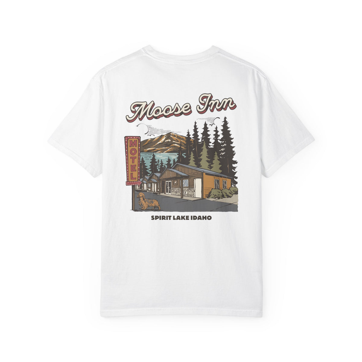 Moose Inn Welcome T-Shirt — Retro Dachshund Cabin Tee