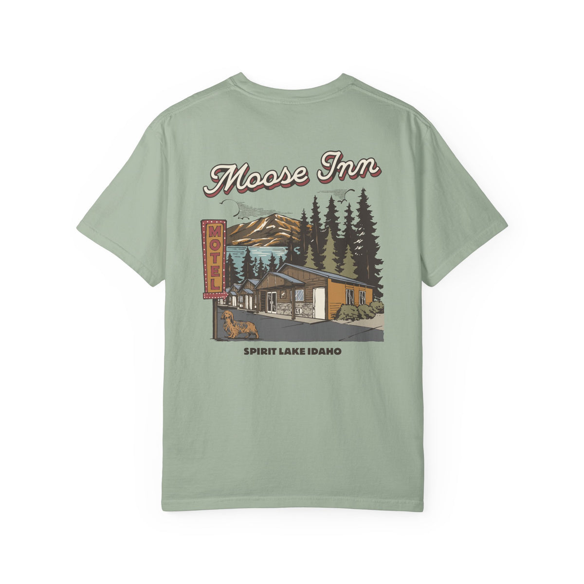 Moose Inn Welcome T-Shirt — Retro Dachshund Cabin Tee